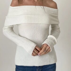 NWT Six/Fifty Regina Ivory Off The Shoulder Sweater Size L